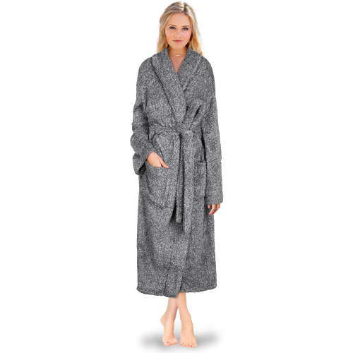 PAVILIA Premium Women Plush Soft Robe Fluffy Warm Fleece Sherpa Shaggy Bathrobe (S/M, Heather Gray)