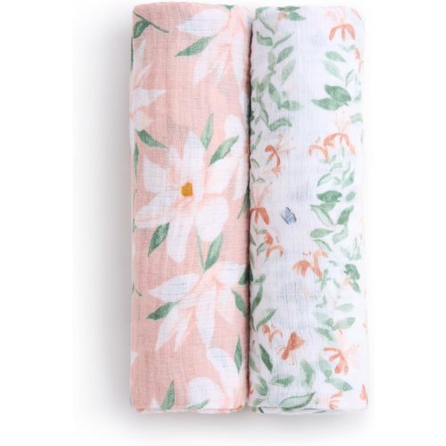 Essentials Cotton Muslin Swaddle, Breathable Baby Blanket, Ideal for Boys, Girls, Newborns, Babies & Infants, Receiving Blanket, Soft and Lightweight Wrap, 2 Pack, Butterfly Garden