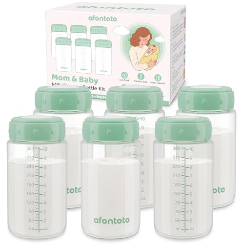 6PCS Breastmilk Storage Bottle Compatible with Momcozy Breast Milk Cooler 22oz, Wide-Neck Baby Bottles for Pumping Fit Spectra/Motif Luna Flange, Spectra Collection Bottles for Fridge, 9.5oz, Green