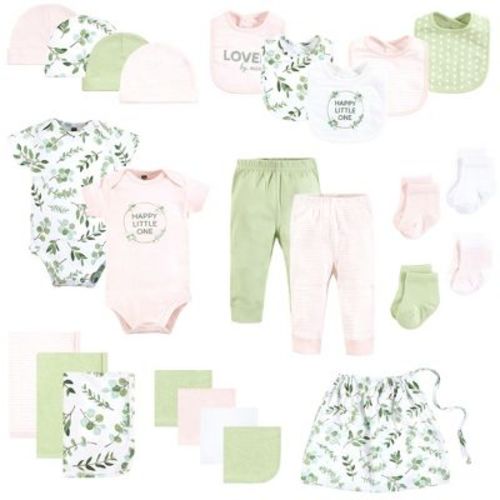 Hudson Baby Infant Girls Layette Baby Starter Set 25pc, Pink Eucalyptus, 0-3 Months