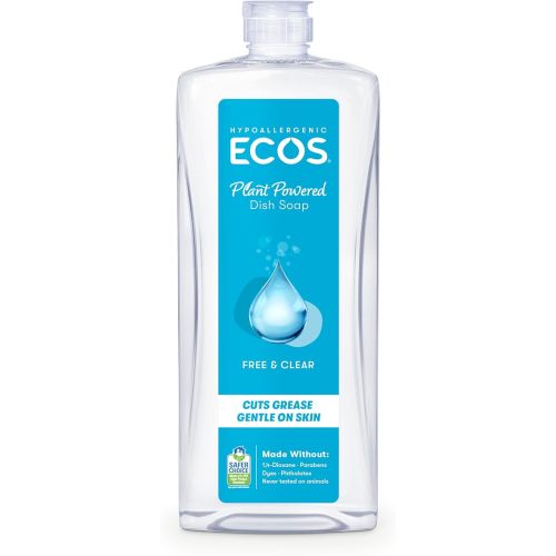 ECOS Dish Soap - Cuts Grease & Food Residue - No Harsh Chemicals - Hypoallergenic for Sensitive Skin - Recyclable - Sustainable Liquid Dishwashing Soap - Unscented, 25 Fl Oz