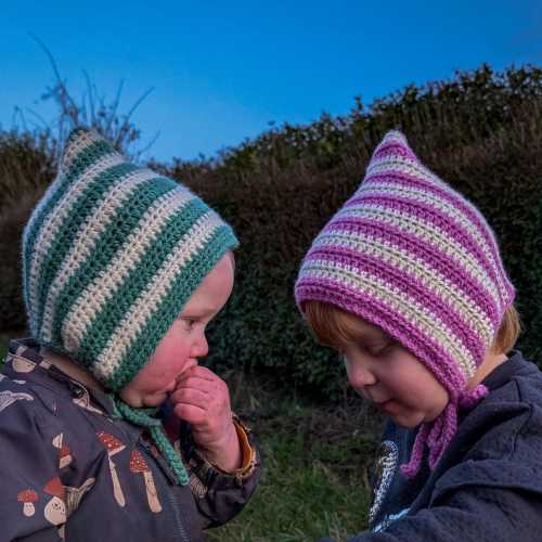 Striped Crochet Pixie Bonnet: Handmade Wool Blend Baby Hat