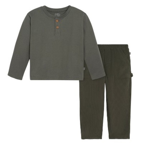 Modern Moments™ by Gerber Toddler Boys' 2-Piece Henley Shirt and Pant Set, Dark Green, 2T