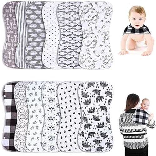 Baby Burp Cloths & Baby Bibs 2-in-1 Design Large Size 3 Layers Thicken Cotton Super Absorbent and Soft Baby Spit Up Burping Rags Baby Burp Cloth Set for Boys and Girls Solid 12 Pack