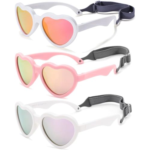 COASION Baby's First Sunglasses with Strap, Unbreakable Polarized Newborn Infant Heart Sunglasses for Ages 0-24 Months