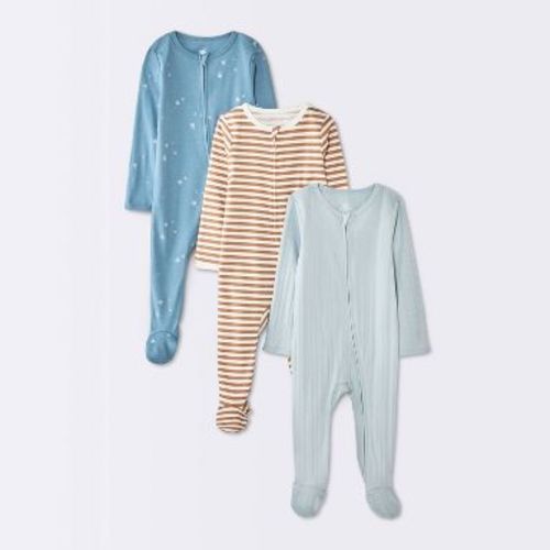 Baby Boys' 3pk Outerspace Long Sleeve Sleep N' Play Footed Pajamas - Cloud Island™ Blue/Brown 0-3M