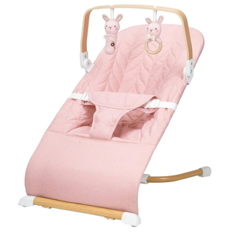 Portable Baby Bouncer, Bouncer Seat for Babies 0-12 Months, 3 Recline Positions, Foldable Baby Rocker Chair with Removable Wooden Bar, Pink