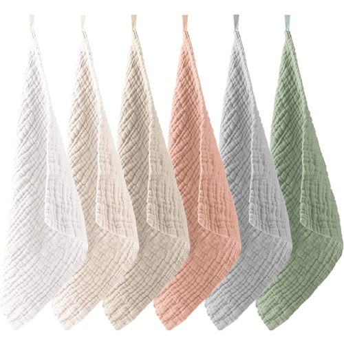 Konssy 6 Pack Baby Muslin Washcloths for Unisex 100% Cotton Wash Cloth Set for Baby Face Body Comfy and Soft for Newborn Infants Kids Girls and Boys