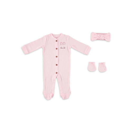 Baby Gear Baby Girl 3 PC Footed Coverall Set, Sizes Newborn-9 Months