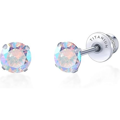 Limerencia Hypoallergenic G23 Implant Grade Titanium Screw Back Earrings Tragus 20G Helix F136 Piercing Post for Sensitive Ears Simulated Diamond Cartilage