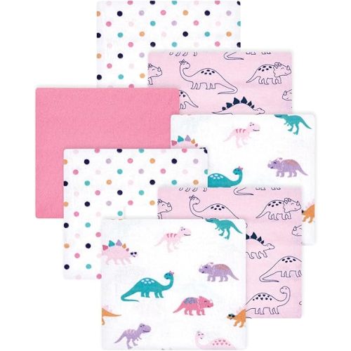 Little Treasure Hudson Baby Cotton Poly Flannel Receiving Blankets Multipack, Pink Cuteasaurus, 30x30 inches