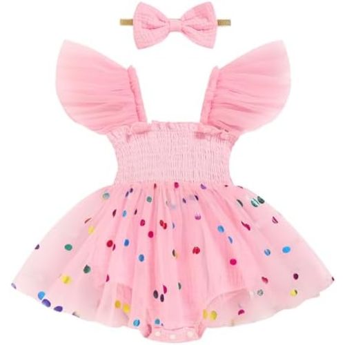 TITKKOP Baby Girl Tulle Romper|Newborn Summer Bodysuit|First Birthday Photo Shoot|Cake Smash Outfit for Infants 0-18M