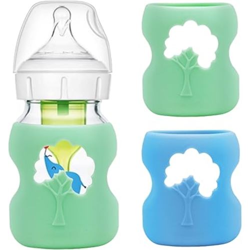 2 Pack Anti Breakage Baby Bottle Holder, Silicone Sleeves for Dr. Brown's Natural Glass Baby Bottles, Anti Flow Sleeve for Infant Bottles (5 Ounce)