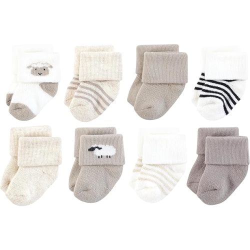 Hudson Baby Unisex Cotton Rich Newborn and Terry Socks, Taupe Sheep, 6-12 Months