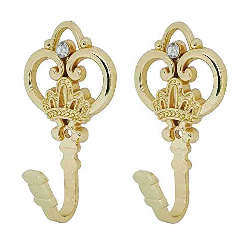 Crown Curtain Wall Hook Household Clothes Hanging Hook Window Drapery Medallion Holdbacks, Curtain Tiebacks, Wall Hook, Tassel Holder 1 Double (Gold)