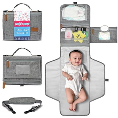 Portable Changing Pad with Shoulder Strap - Detachable Travel Changing Pad - Fully Padded, Lightweight & Waterproof - Newborn Essentials Must Haves - Baby Shower Gifts - Changing Mat (27"x22")