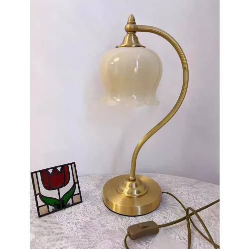 Lily Flower table lamp Retro Cream Copper table lights bedside bedroom lamp