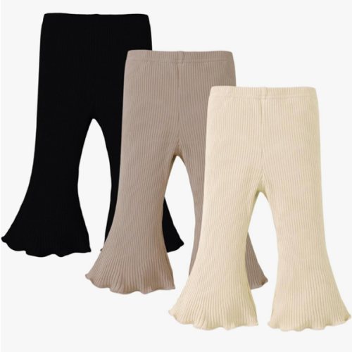 SOBOWO Baby Girl Flare Pants 3 Pack Toddler Solid Ribbed Ruffle Bell Bottoms Pants Trousers Fall Outfits
