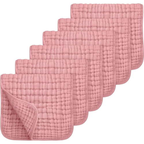 Muslin Burp Cloths Large 100% Cotton Hand Washcloths for Babies, Baby Essentials 6 Layers Extra Absorbent and Soft Boys & Girls Baby Rags for Newborn Registry (Bean Paste)