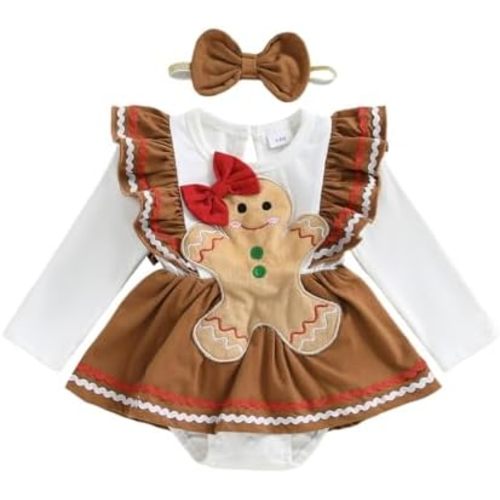 YINGISFITM Baby Girl Christmas Outfit Long Sleeve Romper Dress Santa Onesie Newborn Christmas Clothes for Girls