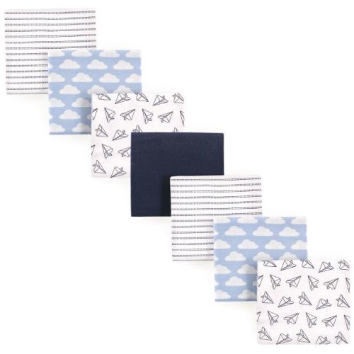 Hudson Baby Infant Boy Cotton Poly Flannel Receiving Blankets Bundle, Paper Airplane, One Size