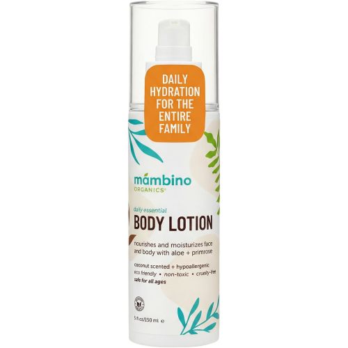 Mambino Organics Daily Essential Face & Body Lotion, Hydrating Body Lotion with Coconut, Aloe & Tamanu Oil, Lightweight Moisturizer for Dry Skin, Vegan, Cruelty-Free Skin Care, 5 fl oz