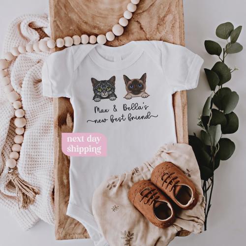 Custom Cat Baby Onesie - Pet Sibling Shirt - Personalized Cat Names - New Best Friend Bodysuit - Gift from Pets