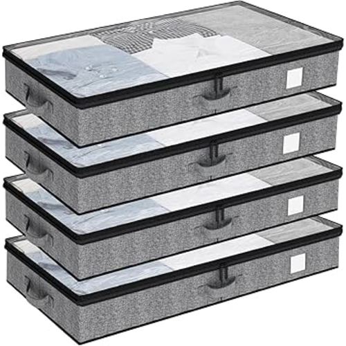 Fixwal 4 Pack Underbed Storage Containers, Below 4.5 Inches Low Profile Under Bed Organizer Clothes Storage Bins with Sturdy Sidewalls and Bottom
