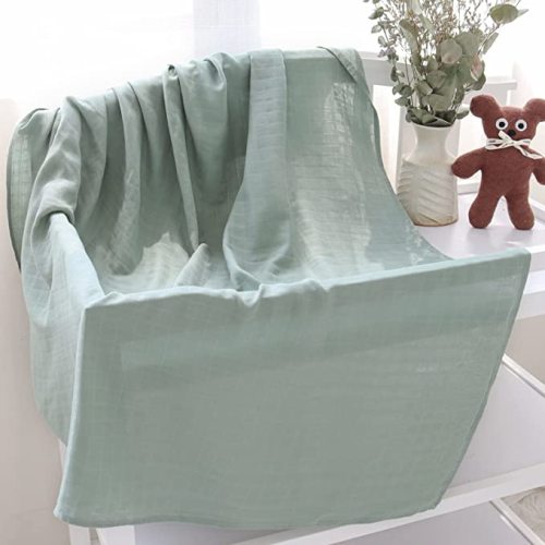 LifeTree Muslin Baby Swaddle Blankets, Baby Swaddling Neutral Receiving Blanket for Boys & Girls, 70% Bamboo & 30% Cotton, Large 47 x 47 inches Eucalyptus Print / Roman Green