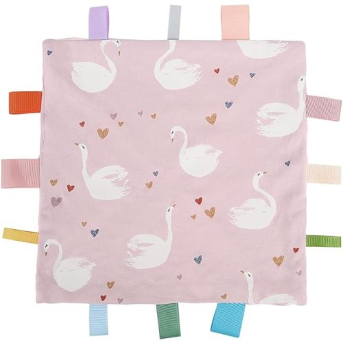 Swan Baby Tags Security Blanket, Sensory Soothing Tags Blanket for 3-12 Months Boys and Girls