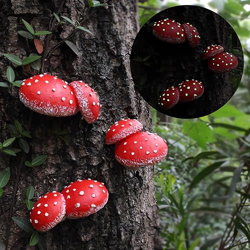 OwMell Glow in The Dark Mushroom, Set of 3 Mushroom Decor Decorations for Garden Yard, Mushroom Tree Decorations Outdoor, Mushroom Statue Figurines, Fairy Garden Decor Accessories - Tree Hugger