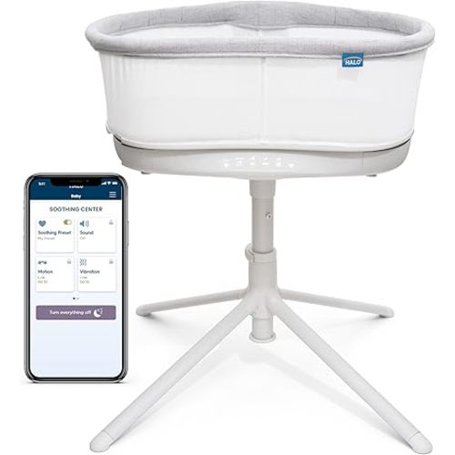 HALO BassiNest Connected Swivel Sleeper 3.0 – Smart Bassinet with AutoSoothe™, 360° Swivel, Cry Detection, Rocking, Vibration & Soothing Sounds, Easy Lowering Wall for Postpartum Recovery