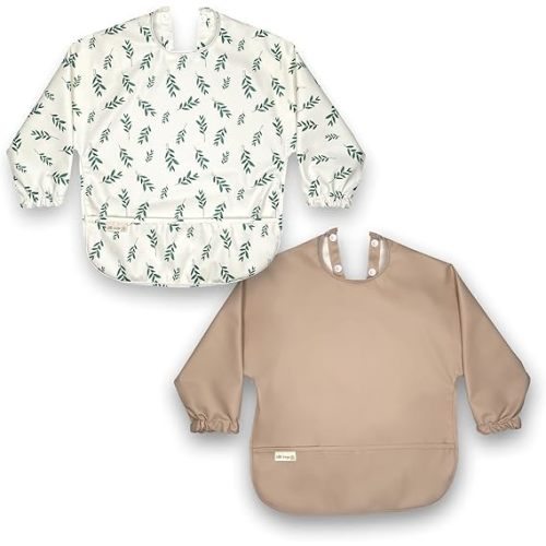 Little Keegs Long Sleeve Baby Bibs - Toddler Art Smock Feeding Baby Apron Eating Shirt Waterproof Wearable Full Sleeved Bib