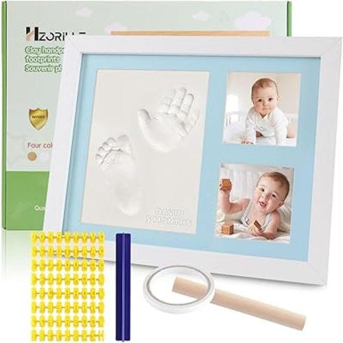 Baby Hand and Footprint Kit, Clay Handprint Keepsake Frame, Newborn Keepsake Photo Frame, Nursery Picture Hanging pictures, Newborn essentials, Personalized New Mom Gifts (white)