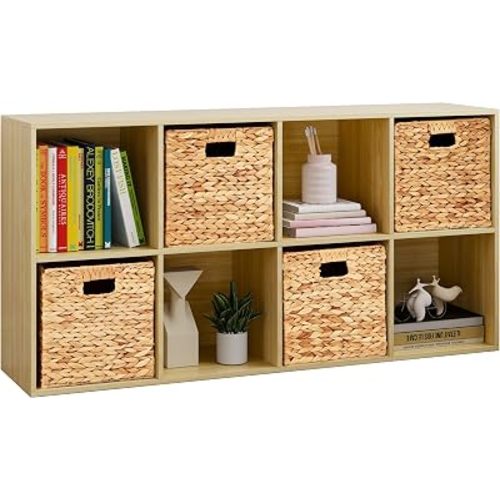 8 Cube Storage Organizer, Solid Wood Cube Shelf for 11" Storage Bins, Oak