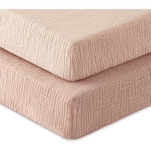 Muslin Crib Sheets for Boys Girls, 100% Cotton Fitted Crib Sheet 2 Pack for Standard Crib and Toddler Mattress, Breathable Soft Baby Sheet 28x52x8in Gradient Pink