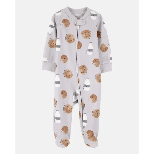 Baby Milk & Cookies 2-Way Zip Cotton Sleep & Play Pajamas - Grey | Carter's