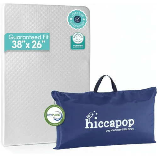 Hiccapop Playard Mattress Pad (38"x26"x1.25"), Playpen Pad, Portable Crib Mattress with Carry Bag, 1.25" Thick