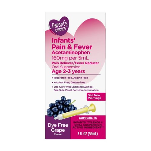 Parent's Choice Infants' Pain & Fever, Acetaminophen 160 mg per 5 mL, Suspension Liquid, Dye-Free Grape flavor 2 fl. Oz.