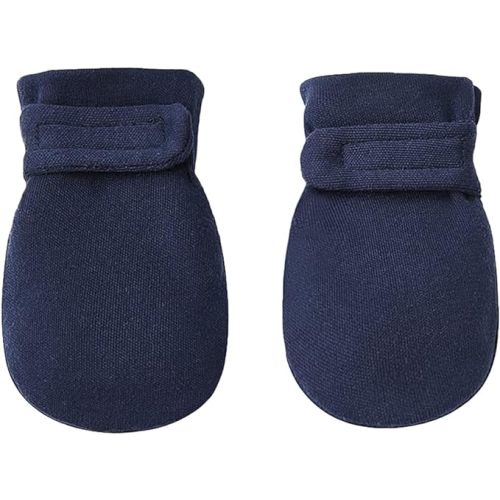 Newborn Baby No Scratch Mittens Stay On, 100% Cotton Breathable, Adjustable Infant Gloves for Baby Boys Girls Mittens (0-3 Months, White/Navy/Gray)