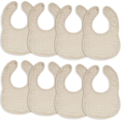 Comfy Cubs Muslin Cotton Baby Bibs, 8 Pack, Adjustable Size with Easy Snaps, Soft and Super Absorbent - Sand