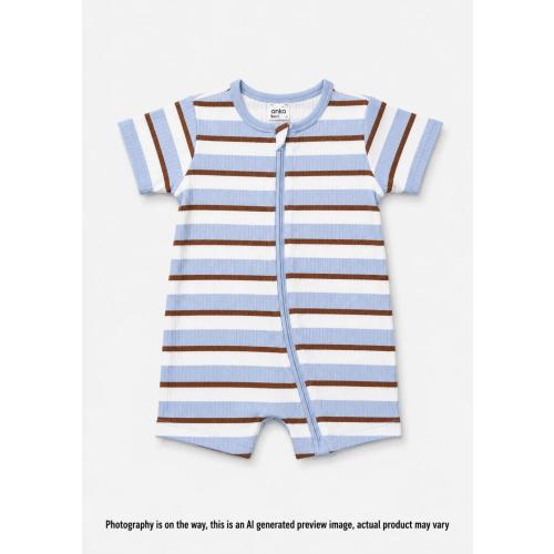 Short Sleeve Rib Zip Romper - Kmart