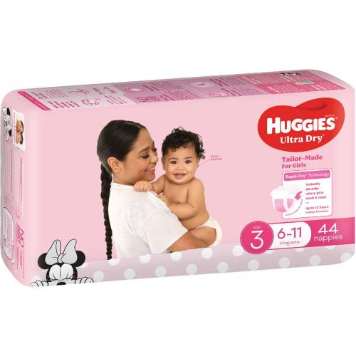 Huggies Ultra Dry Nappies Girls Size 3 (6-11kg) 44 pack
