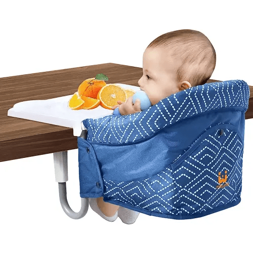 MTWML Hook On High Chair with Tray,Portable Baby High Chair That Attaches to Table,Clip On Fast Table Seat for Babies and Toddlers.Baby Feeding Seat for Dining Tables and Counter(Stripe-Blue)
