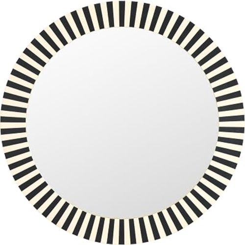 SAFAVIEH Home Collection Charli Black & Ivory Stripe Border 29-inch Round Mirror