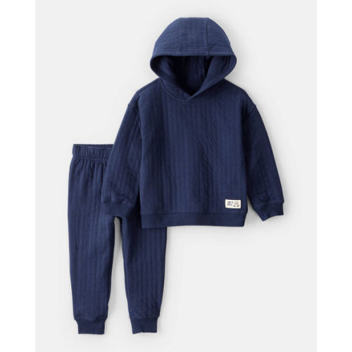 Toddler Boy 2-Piece Hooded Tee & Pant Set - Navy - 4T