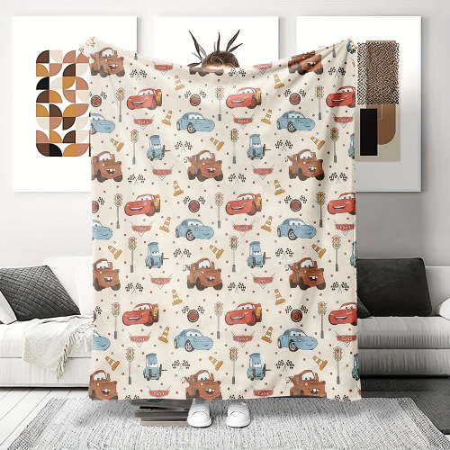 Retro Anime Cars Theme Inspired Print Flannel Plush Throw Blanket - Ultra-soft Microfiber, a Four-season Comfortable Home, Travel, Birthday, and Christmas Gift