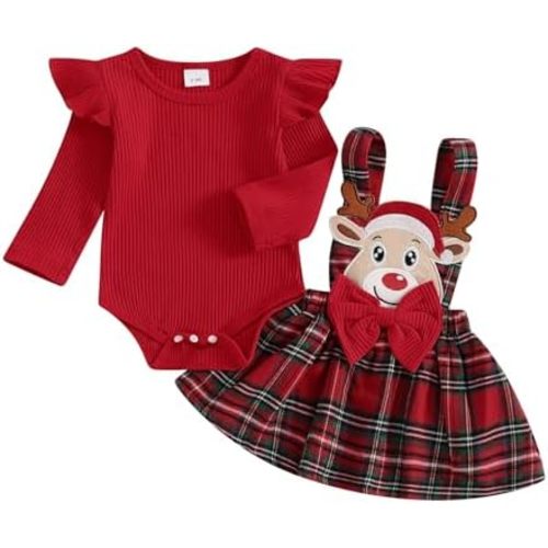 Newborn Baby Girl Valentines Day Outfit Ruffle Romper Bear Heart Suspender Skirt Set Headband Spring Clothes