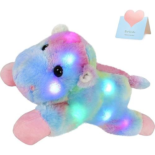 Glow Guards 15'' Light up Rainbow Hippo Stuffed Animal LED Wildlife Soft Plush Toy with Night Lights Birthday Children's Day for Toddler Kids