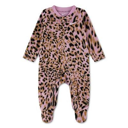 Newborn Baby Girls Nike Leopard Print Fleece Coverall
